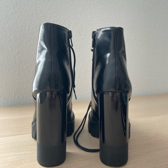 Zara Trafaluc Black Patent High heel Combat Boots - Picture 3 of 9
